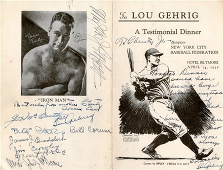1935 Lou Gehrig Testimonial Dinner Menu With 11 Signatures – Twice Signed by Gehrig! (PSA/DNA & JSA)